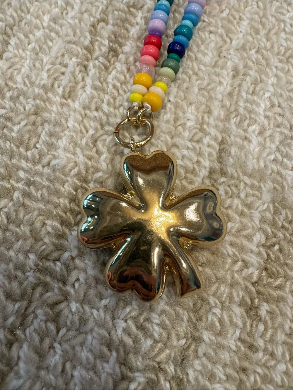 BaubleBar Multi-Color Beaded Gold Clover bag charm